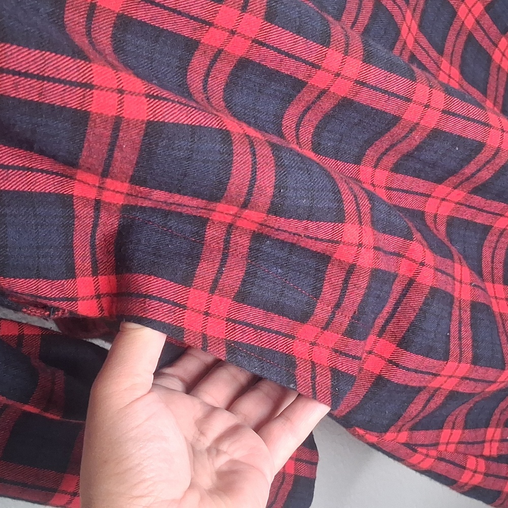 Jade Red Black Navy Plaid Flannel Dress Button Front Roll Tab Sleeve Small - Picture 7 of 14